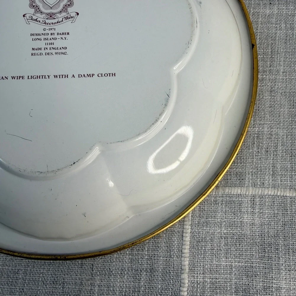 VTG 1971 Daher Decorated Ware Floral Metal Tin Bowl Trinket Tray Key Purse Bowl‎